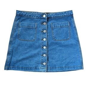 Brandy Melville Denim Button Front Patch Pockets Mini Skirt Size Medium